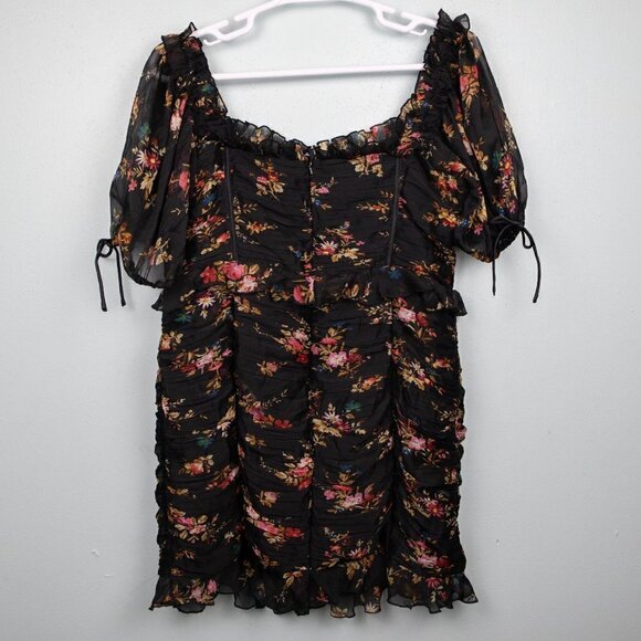 Asos Design black floral ruched sheath mini dress-14 - Picture 5 of 5